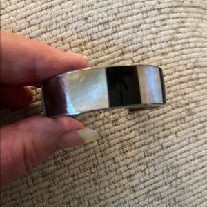 Mother of Pearl, Brown and ebony black stone and silver Cuff bracelet